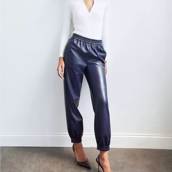 Aritzia Babaton RARE✨ Zedel Faux Leather Retro Jogger Pants, Purple size XXS - Picture 1 of 9